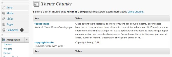 The Theme Chunks screen