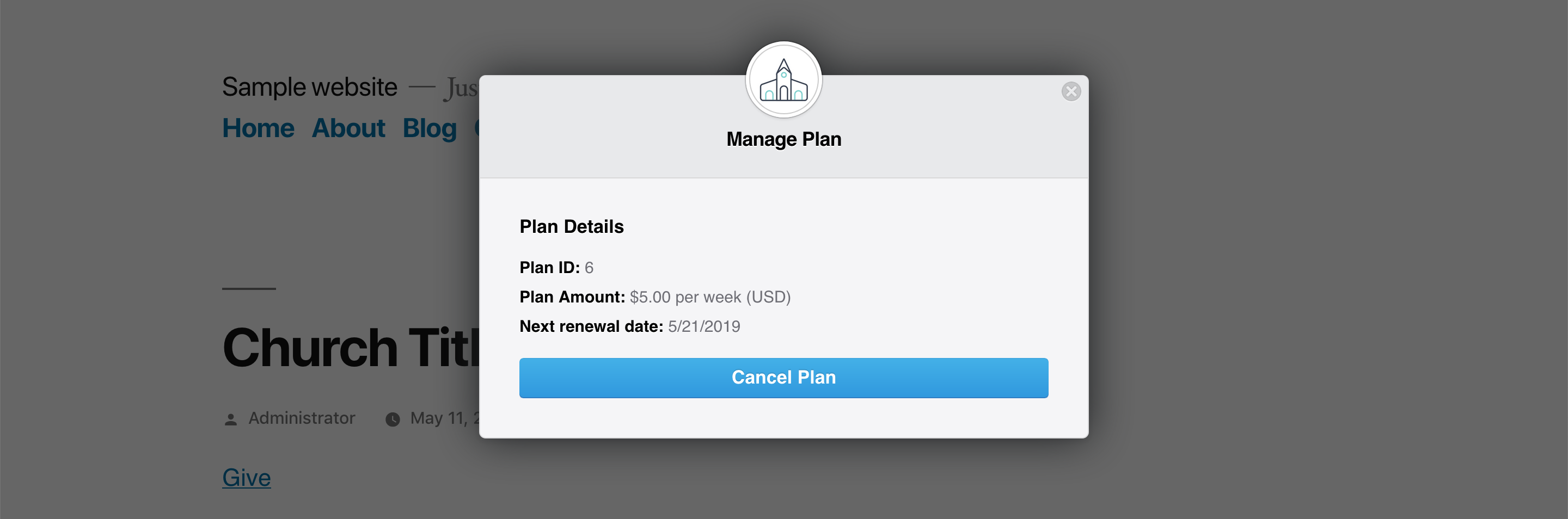 The single-details for a plan, with the option to cancel.