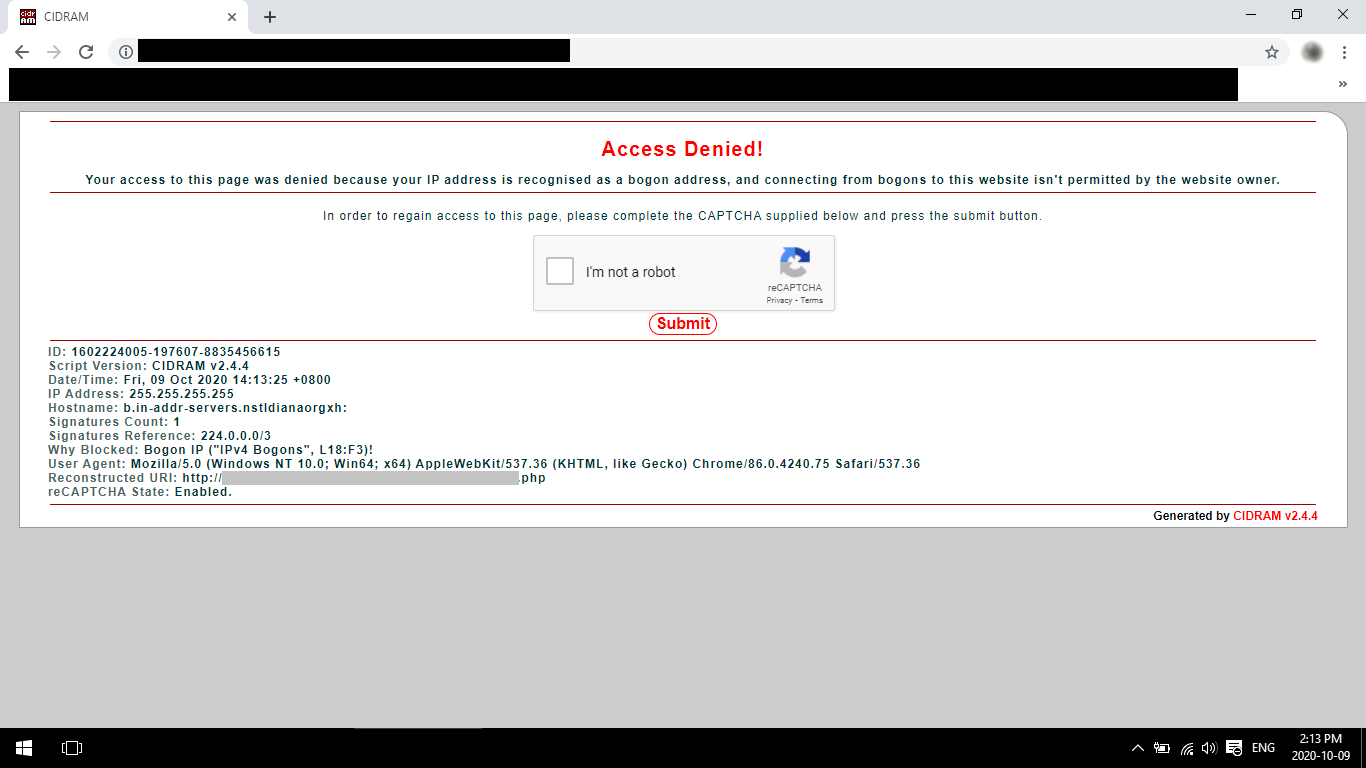 Screenshot of the CIDRAM