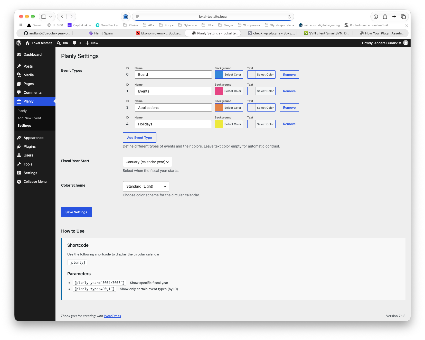 Administrative settings for event types