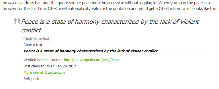This is the CiteKite validated label that proves the quotation was independently validated by CiteKite.