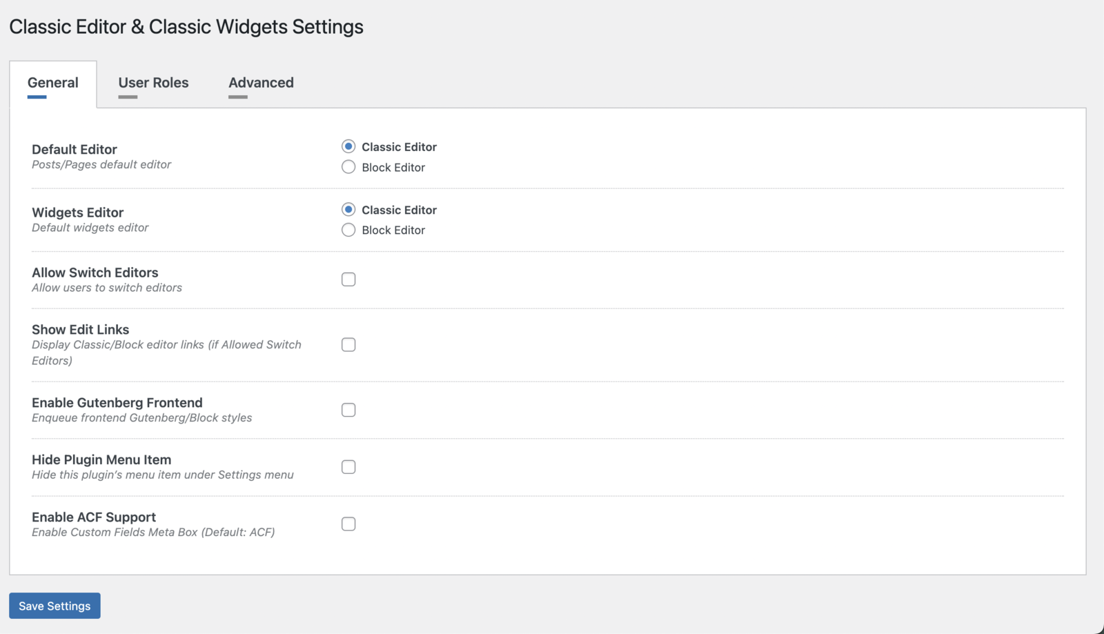 Settings Page