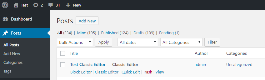 "Action links" to choose alternative editor. Visible when the users are allowed to switch editors.