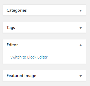 Link to switch to the block editor while editing a post in the classic editor. Visible when the users are allowed to switch editors.