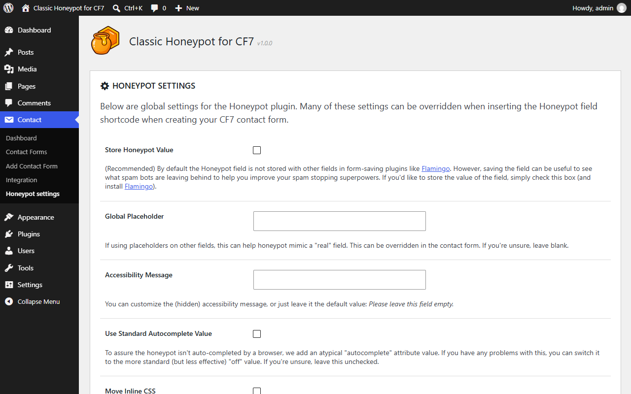 Global honeypot settings