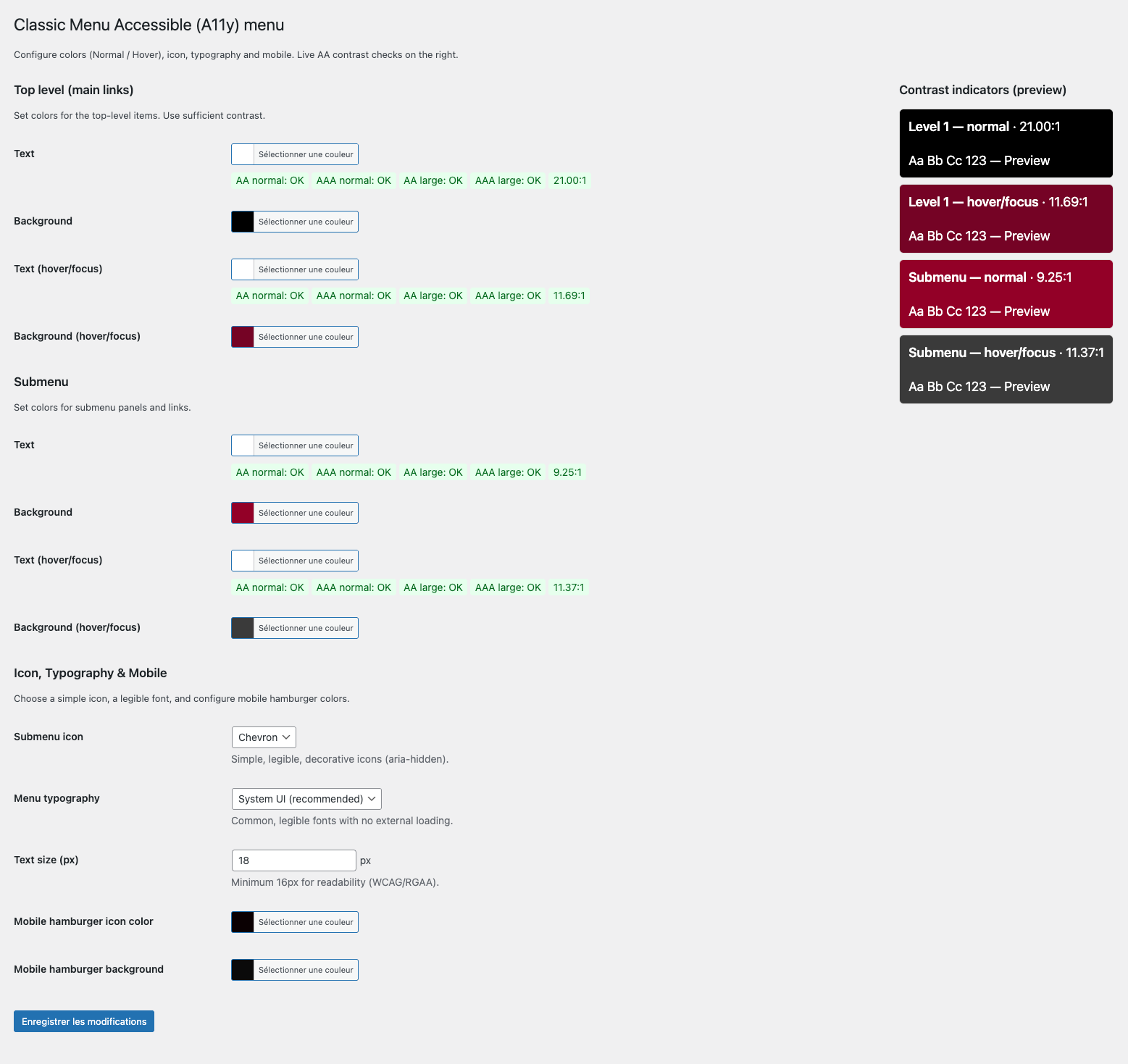 Plugin settings interface in the WordPress administration.