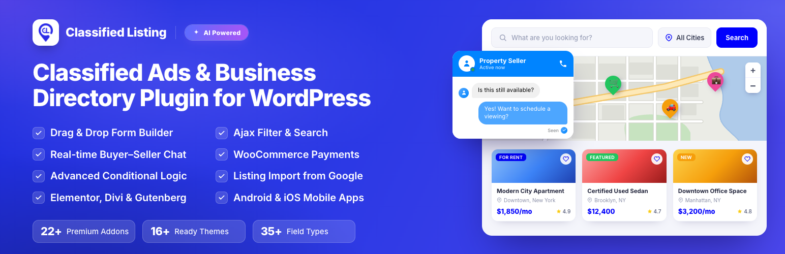 WordPress 外掛 Classified Listing – AI-Powered Classified ads & Business Directory 的封面圖片