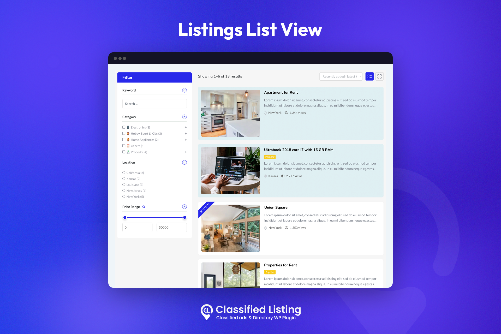 Listings List View