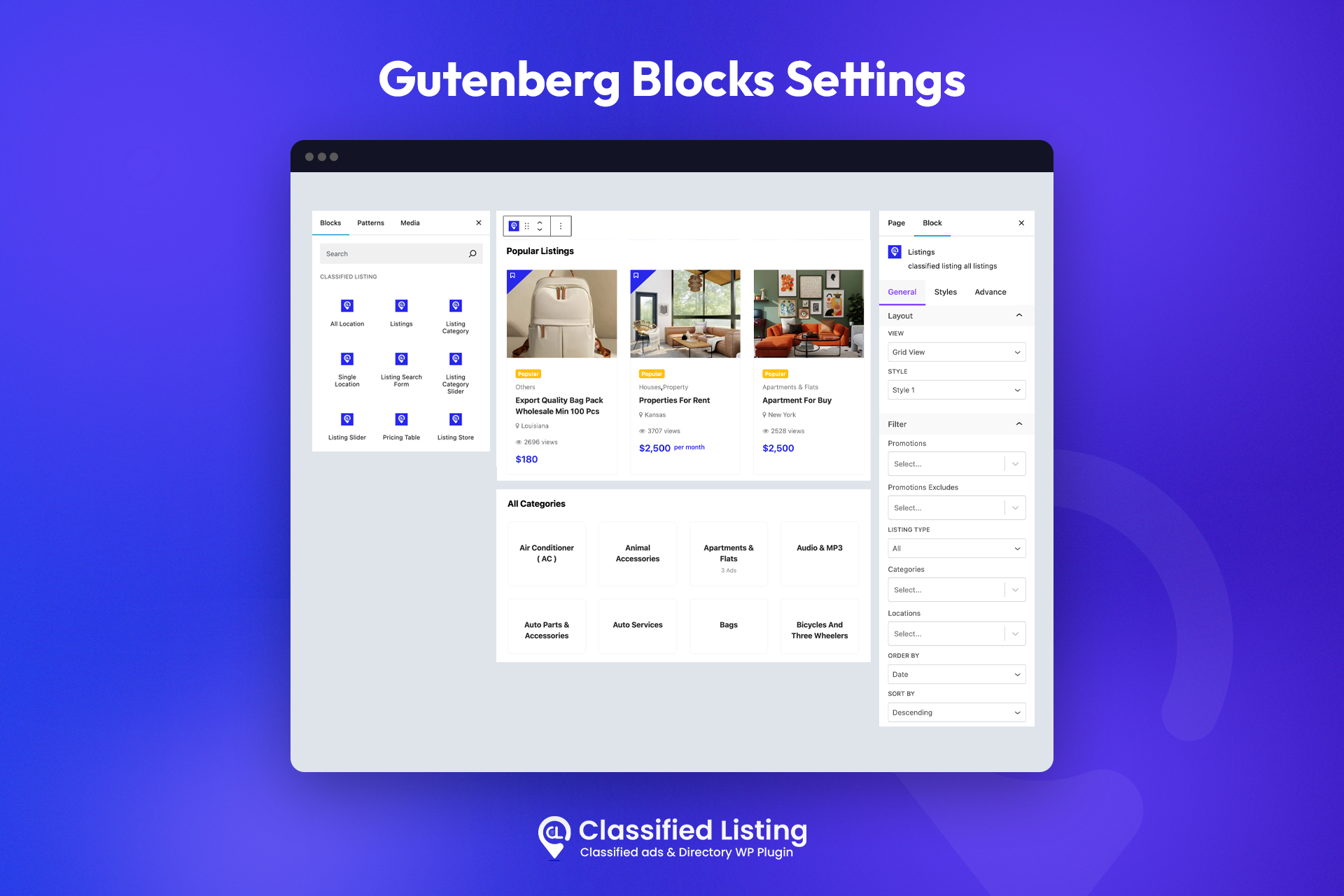 Gutenberg Blocks Settings