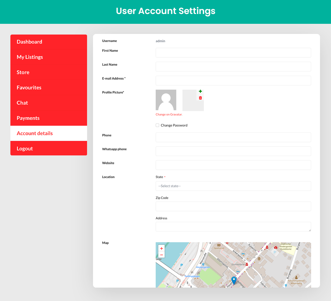 User account settings