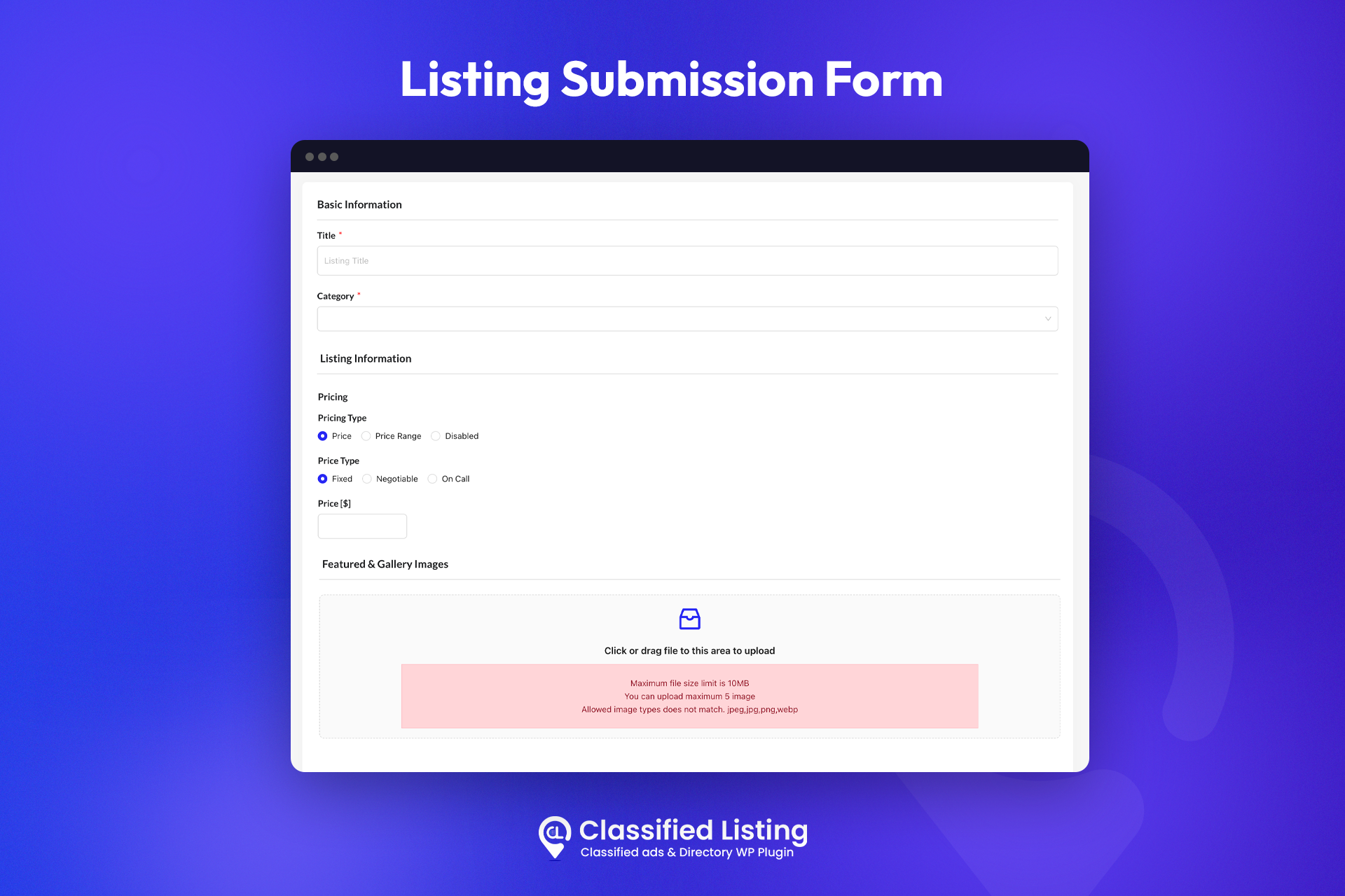 Listing Submission Form