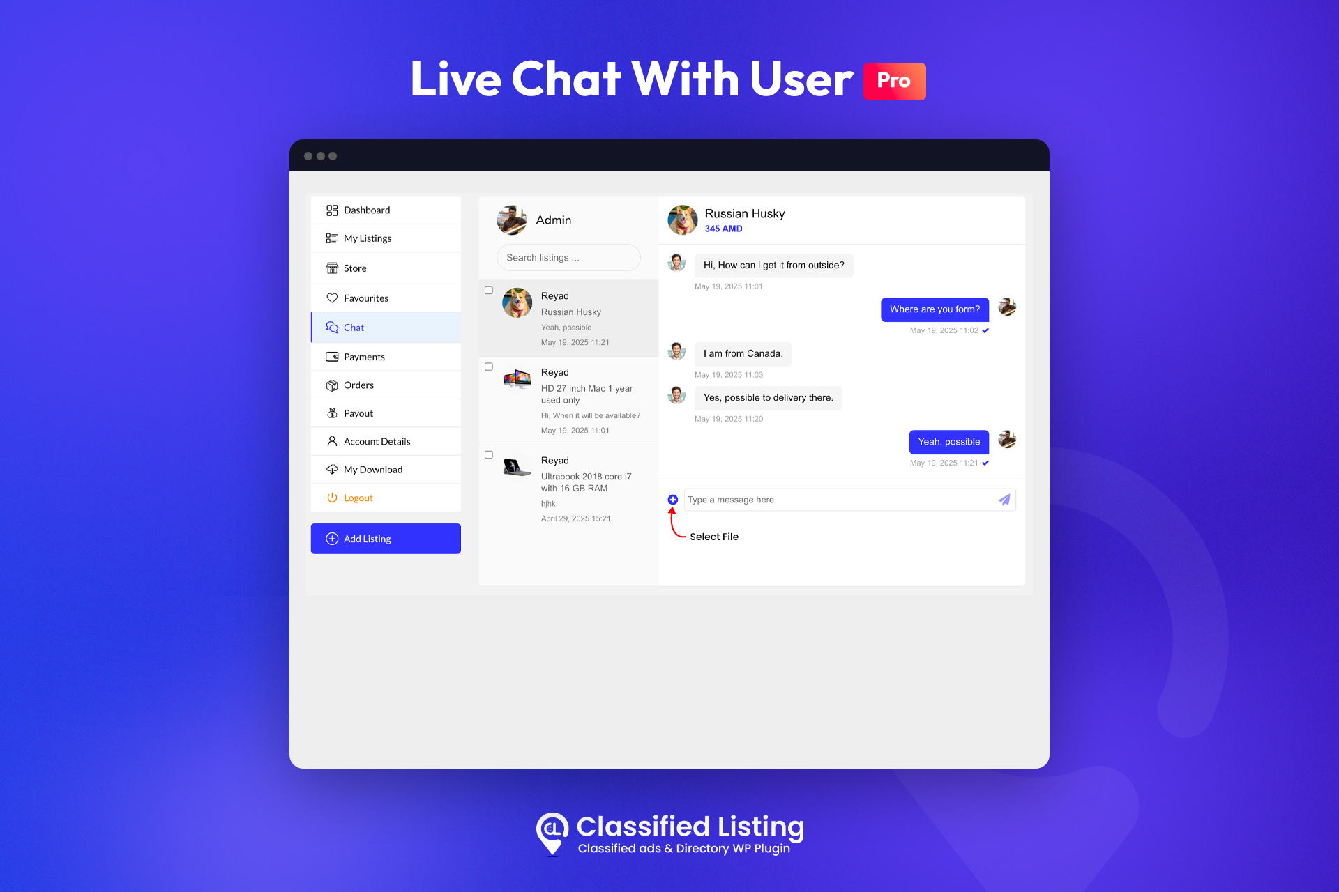 Live chat With User
