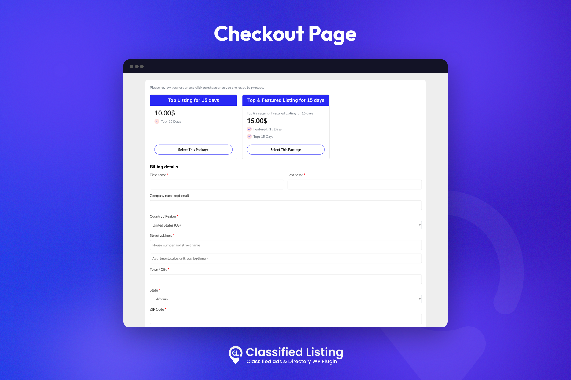 Checkout page