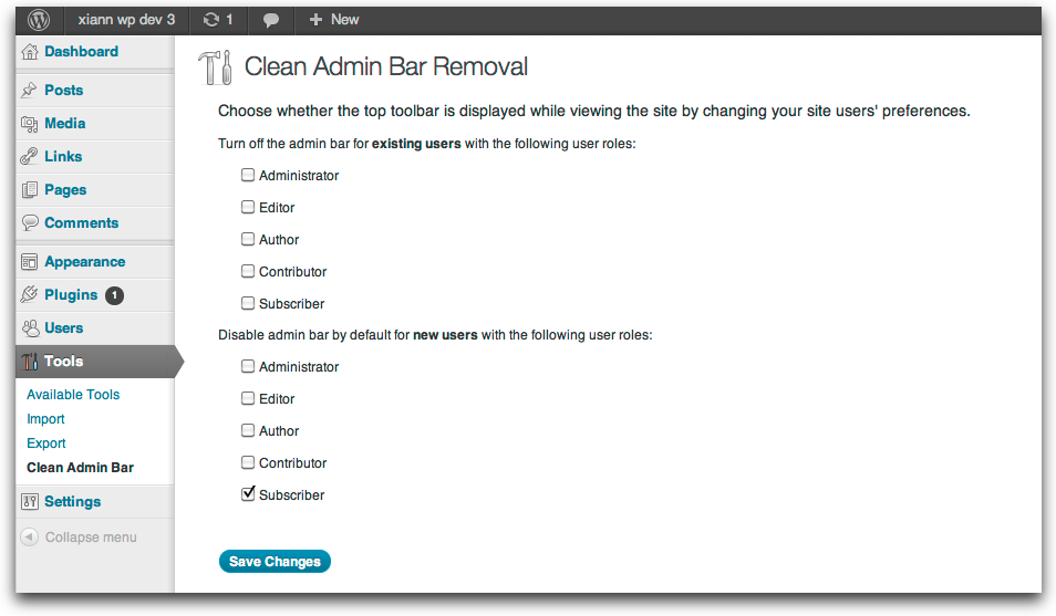 Settings > Clean Admin Bar