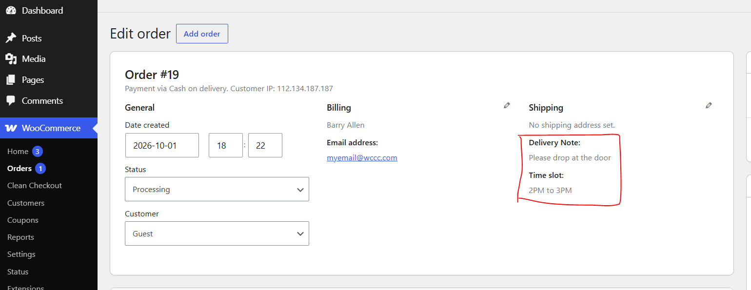 View saved custom checkout-field values in WooCommerce order details.