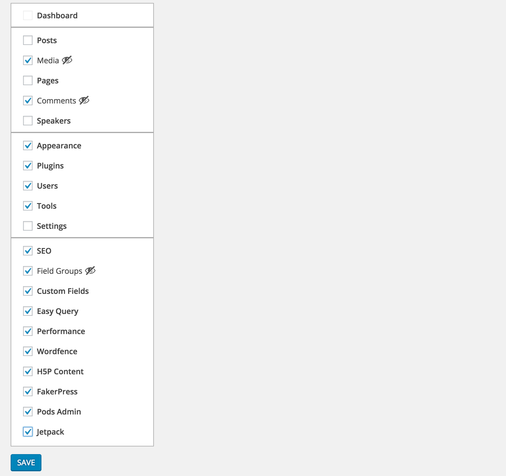 Select the menu items you want to hide from Settings > Clean Admin Menu