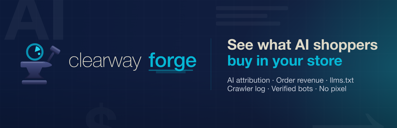 Clearway Forge – AI Traffic Analytics & llms.txt for WooCommerce preview