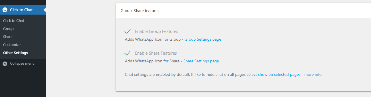 Enable Group, Share Settings