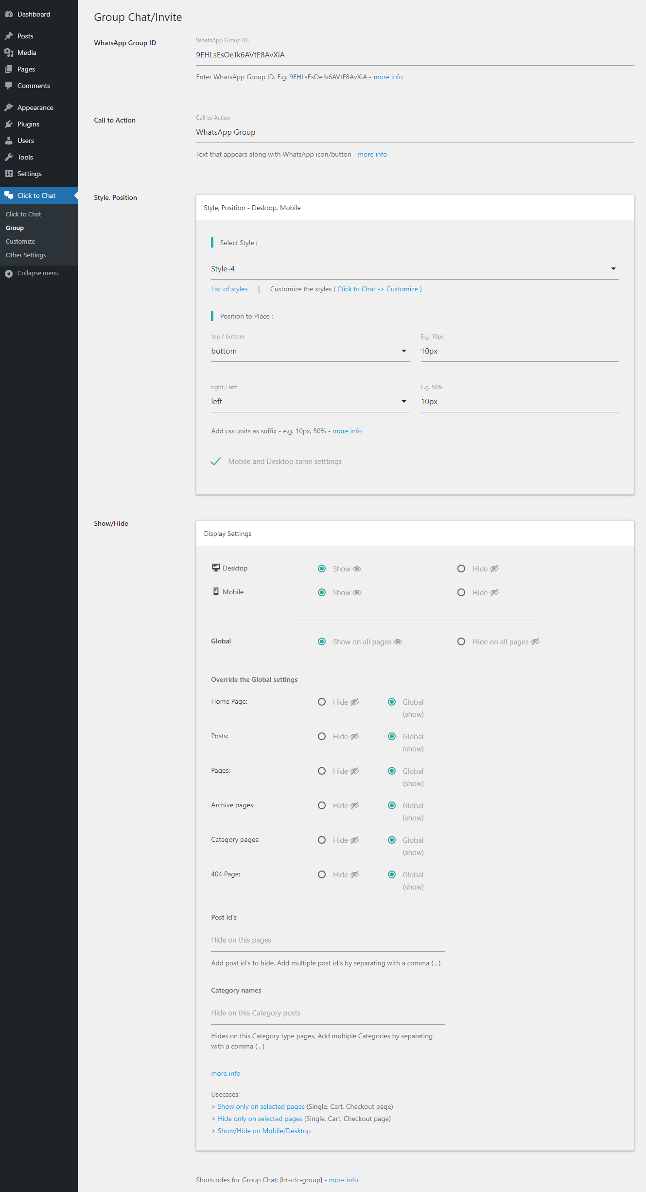 Group settings page