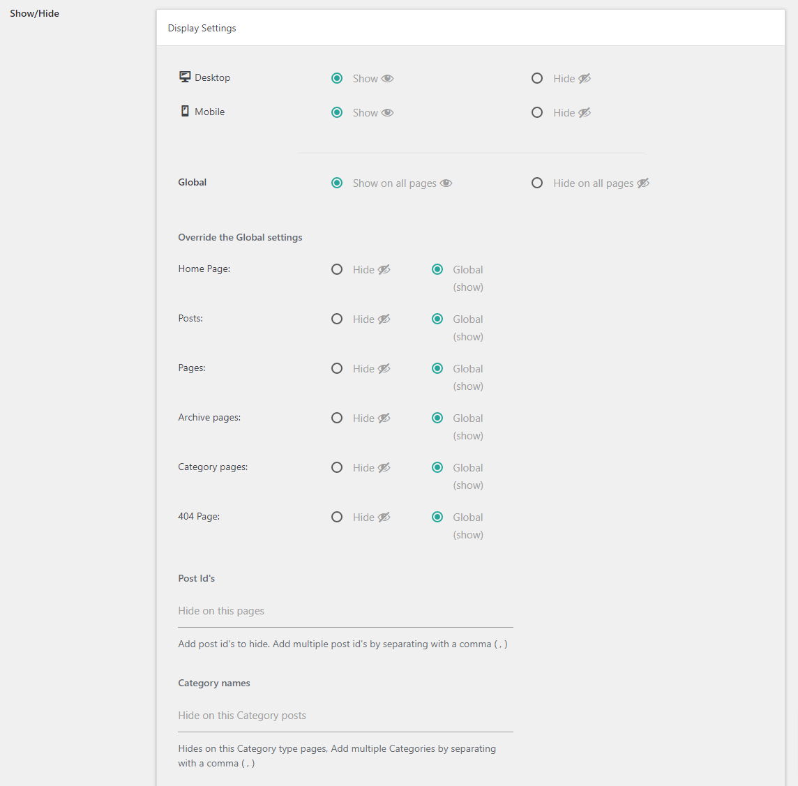 Display settings