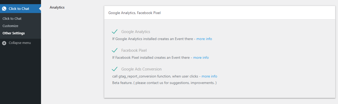 Analytics - Google Analytics, Meta Pixel, Google Ads Conversations