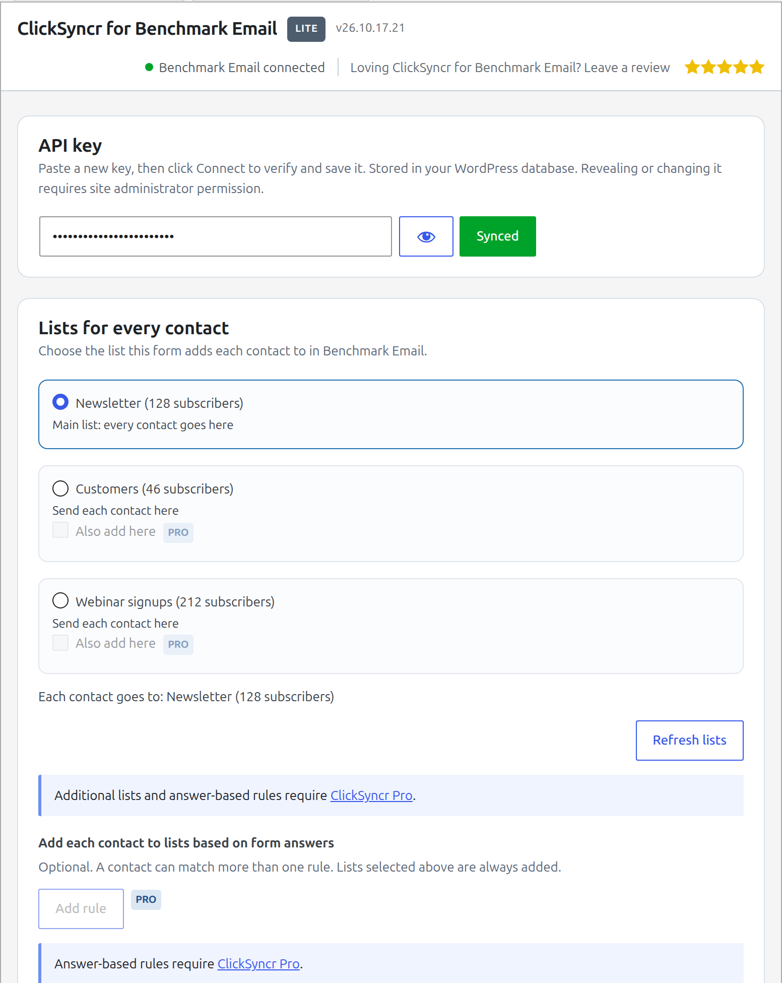 ClickSyncr Form Sync for Benchmark Email – Contact Form 7, WPForms, Gravity Forms, Ninja Forms &amp; More