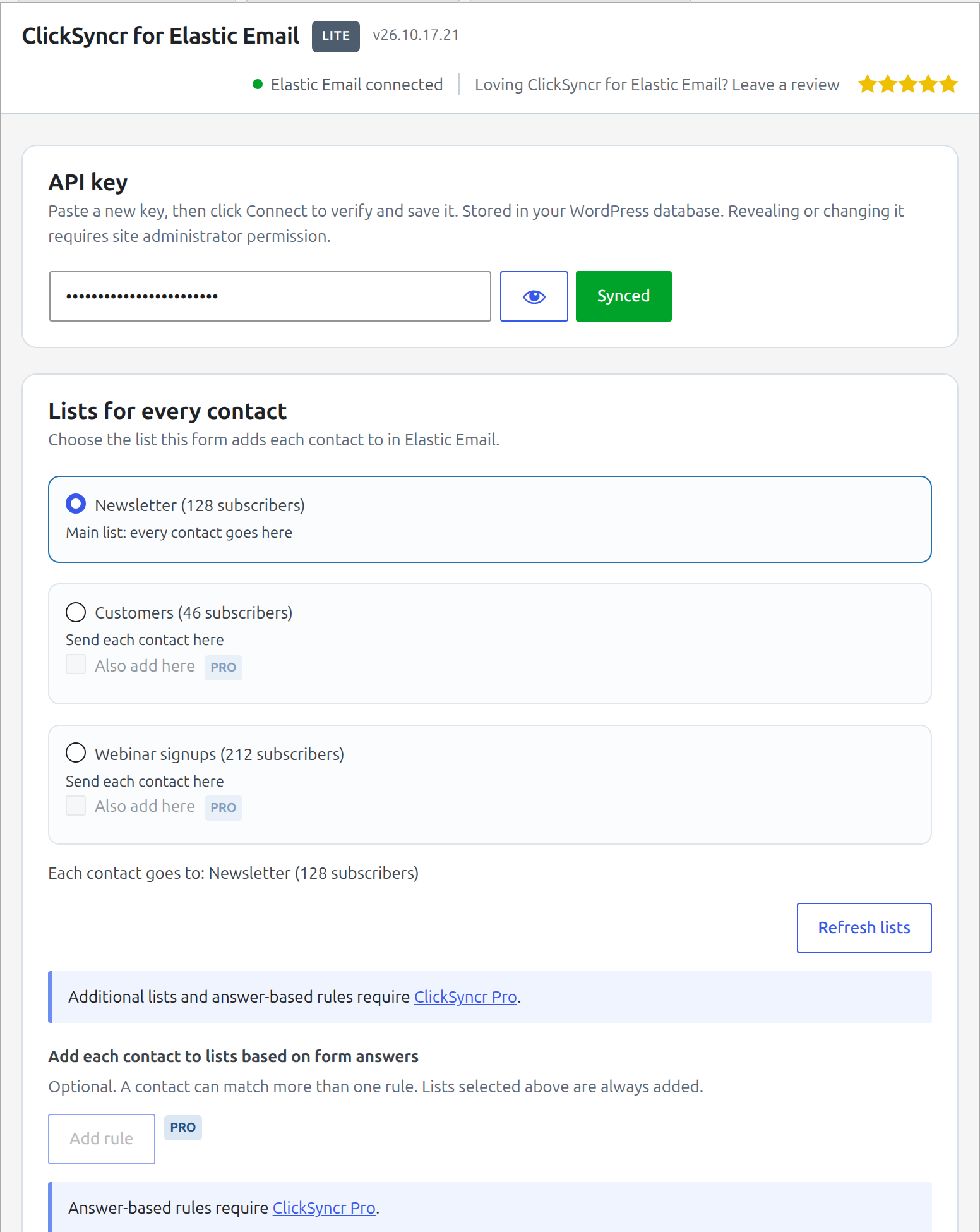 ClickSyncr Form Sync for Elastic Email – Contact Form 7, WPForms, Gravity Forms, Ninja Forms, Fluent Forms &amp; Formidable