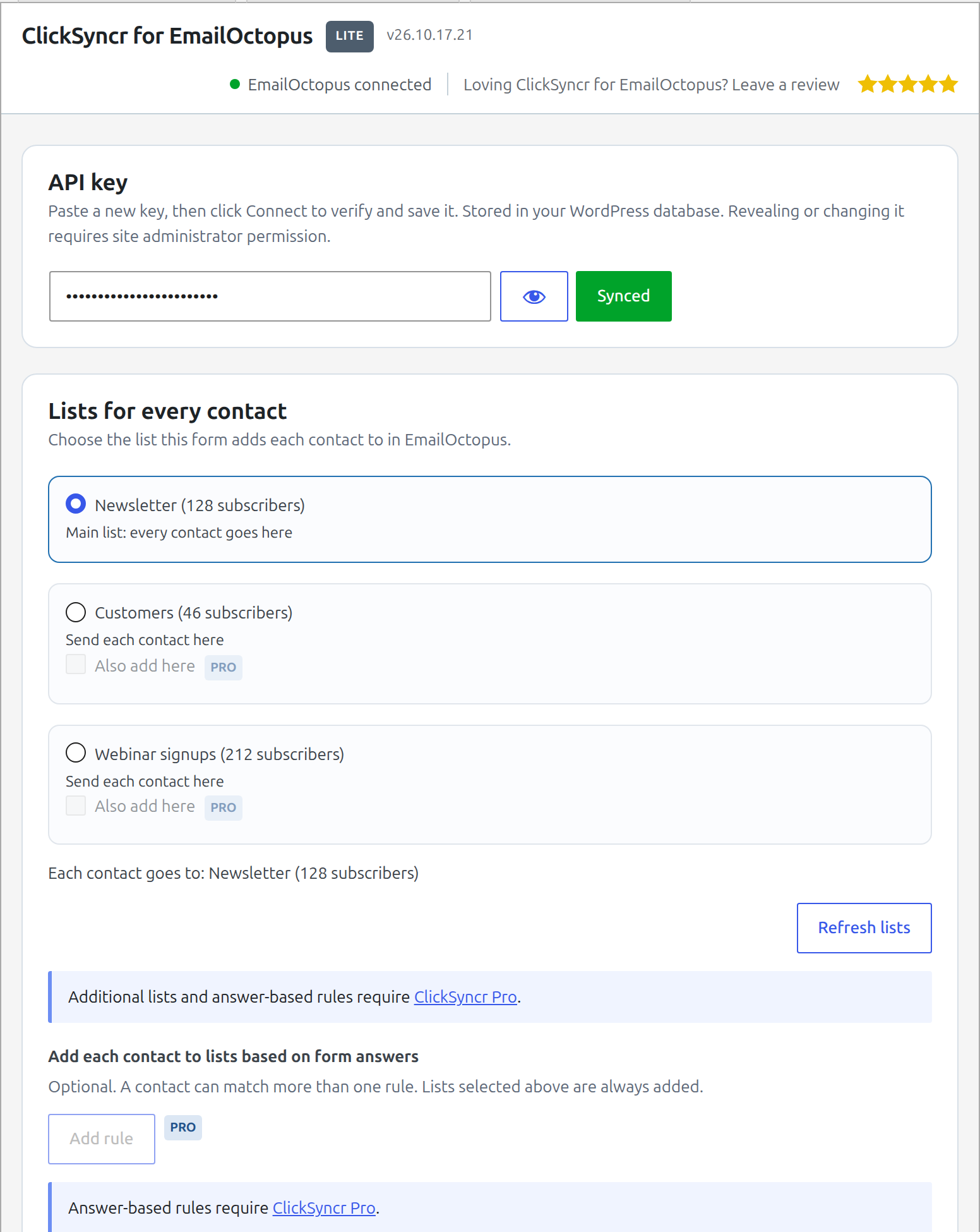ClickSyncr Form Sync for EmailOctopus – Contact Form 7, WPForms, Gravity Forms, Ninja Forms, Fluent Forms &amp; Formidable