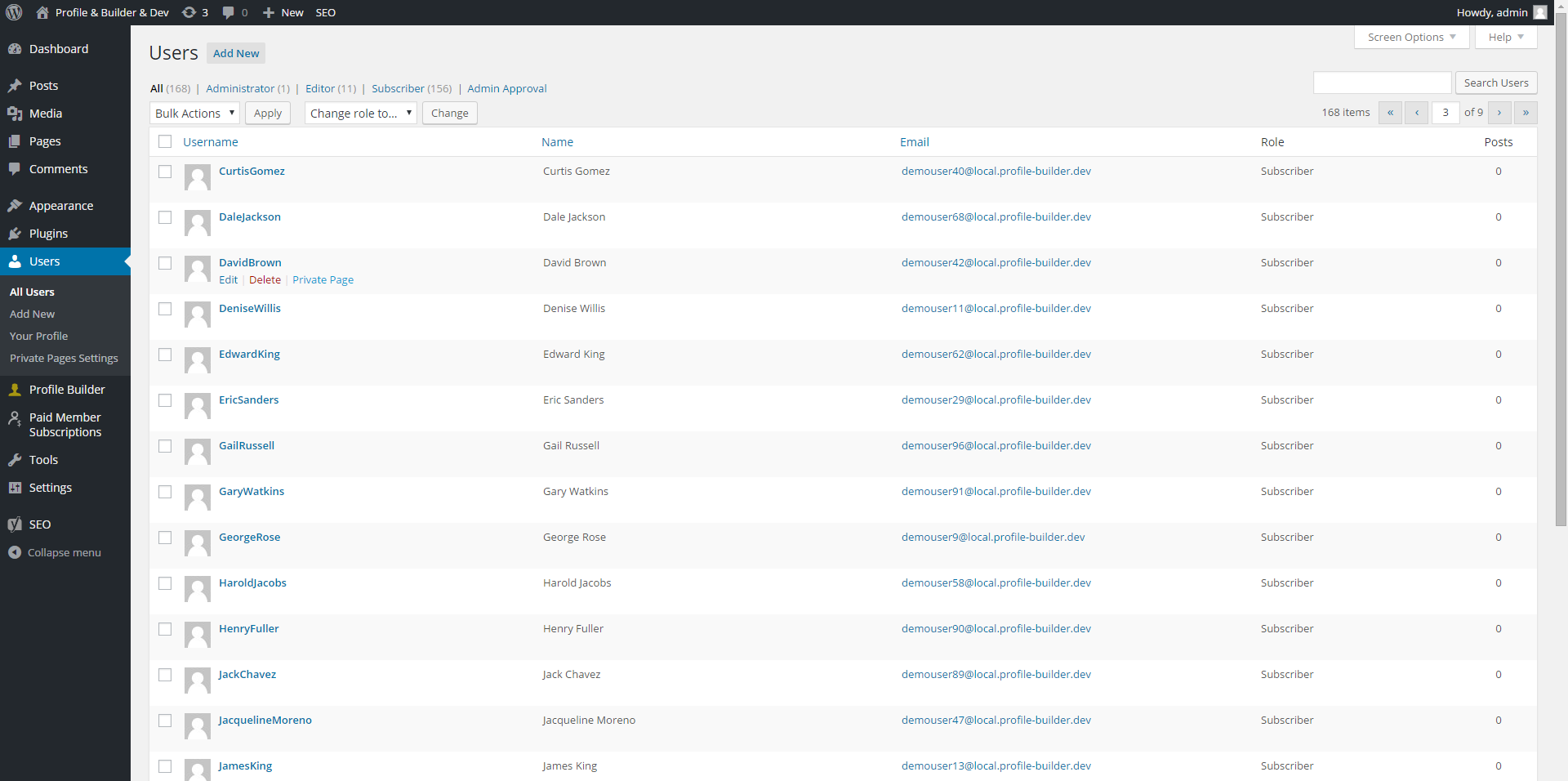 Access the Private Page in the Users Listing in the admin area: screenshot-1.jpg