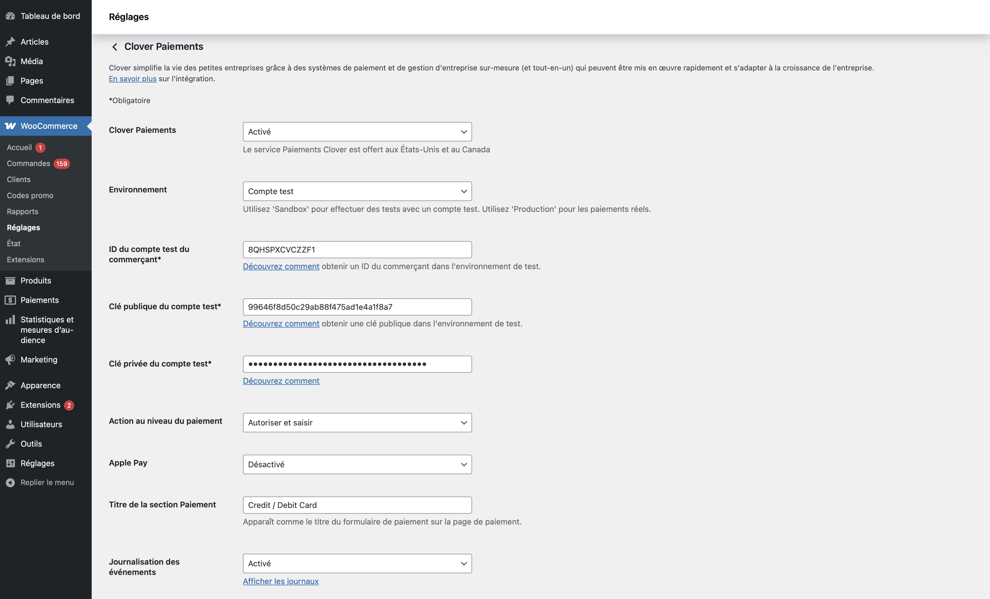 Plugin Settings Screen - Canadian French