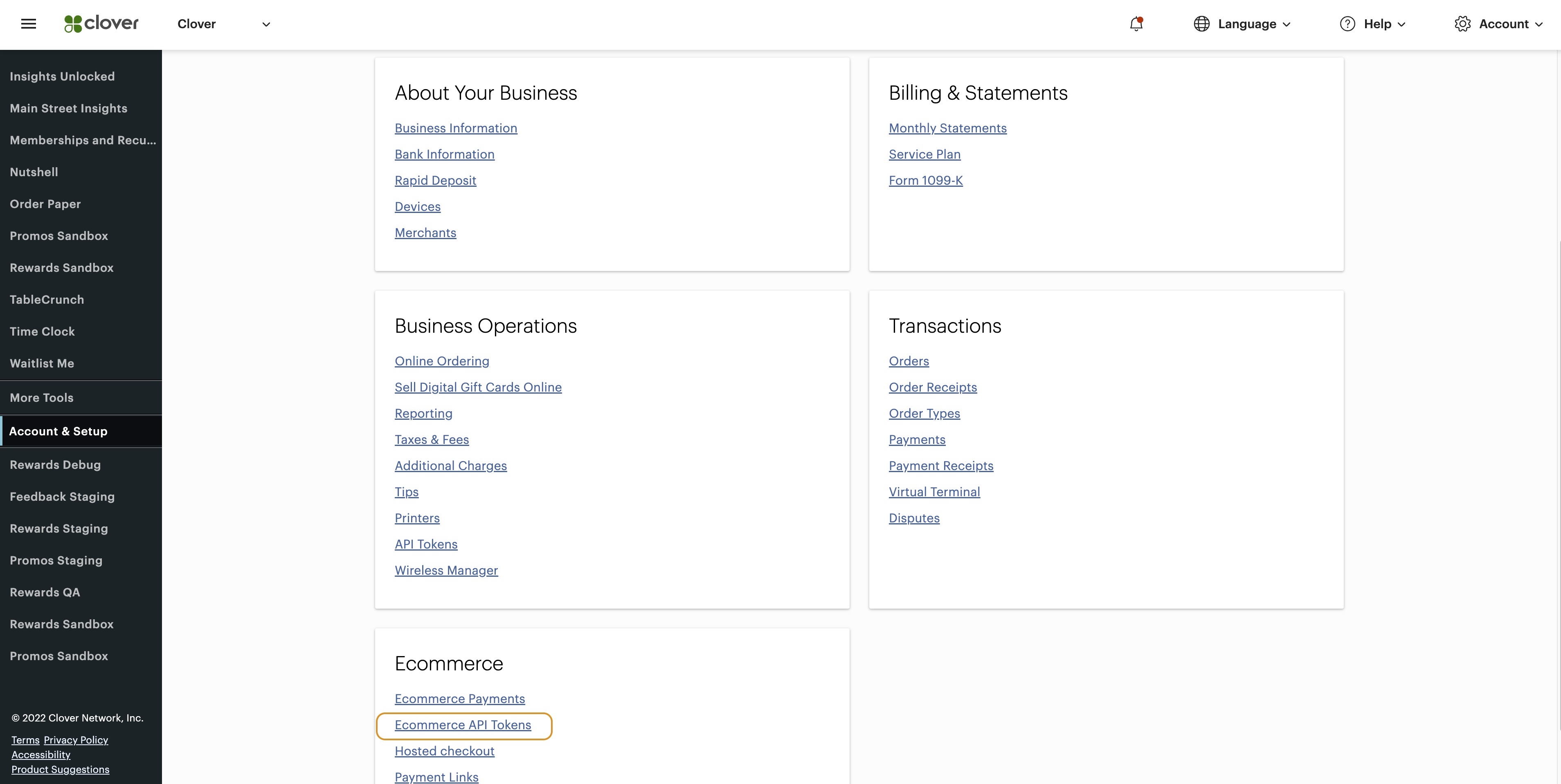 Clover Account Dashboard