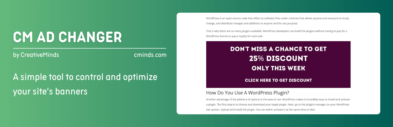 WordPress 外掛 CM Ad Changer – A simple tool to control and optimize your site's banners 的封面圖片。