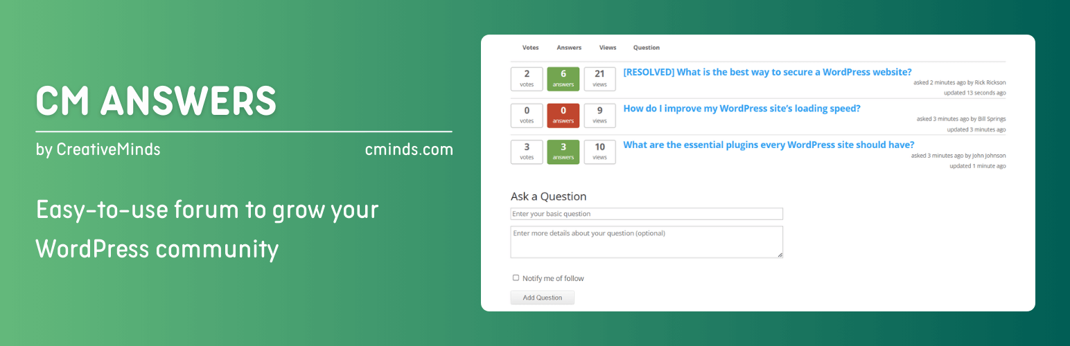 WordPress 外掛 CM Answers – Easy-to-use forum to grow your WP community 的封面圖片。
