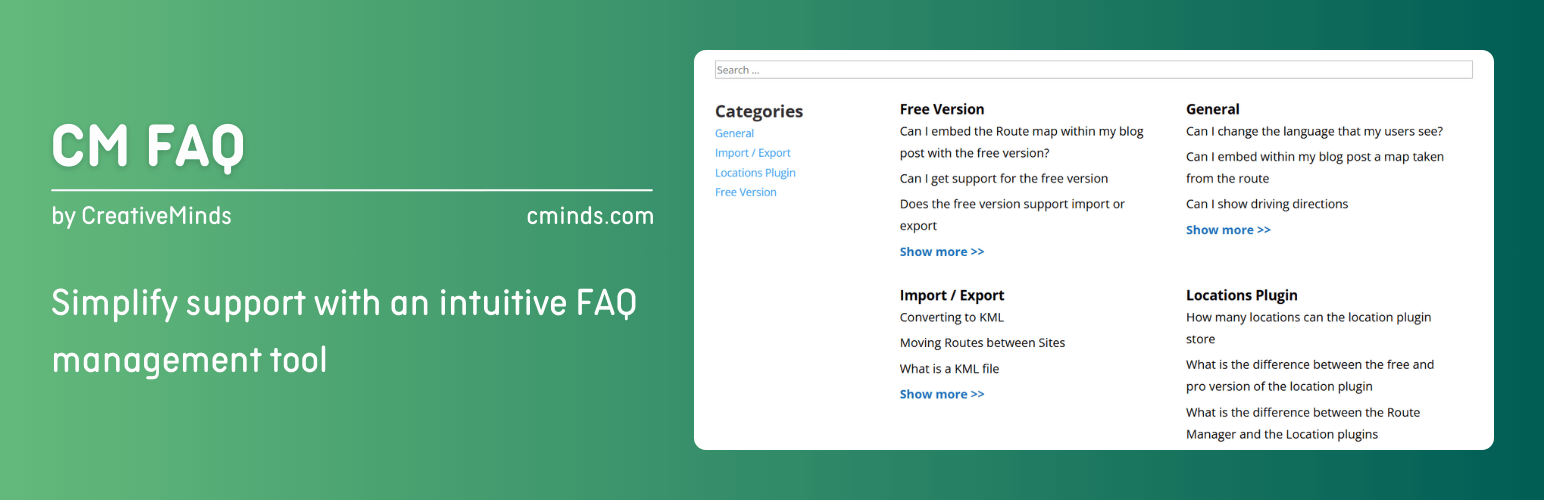 WordPress 外掛 CM FAQ  – Simplify support with an intuitive FAQ management tool 的封面圖片。