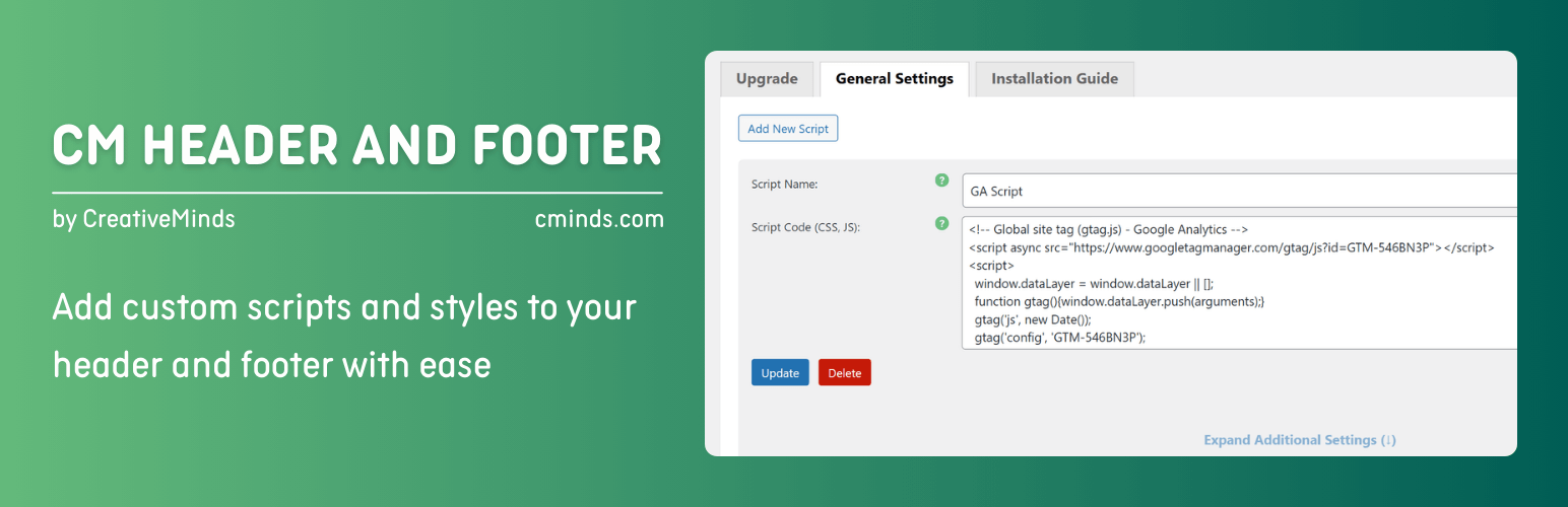WordPress 外掛 CM Header and Footer  – Add custom scripts and styles to your header and footer with ease 的封面圖片。