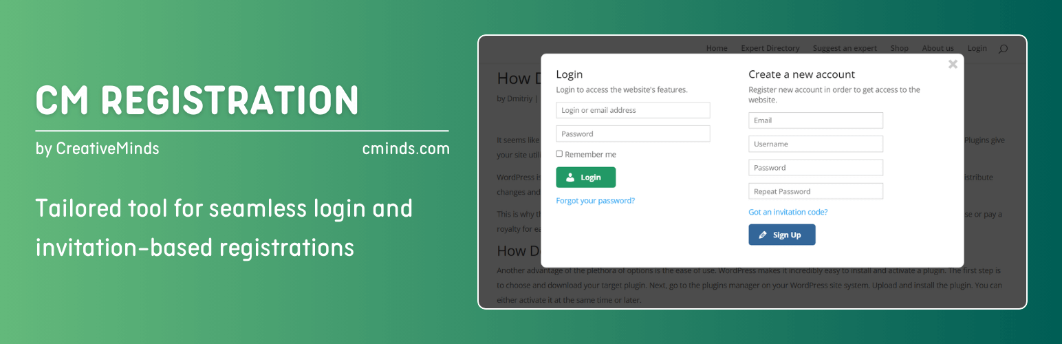 WordPress 外掛 CM Registration – Tailored tool for seamless login and invitation-based registrations 的封面圖片。