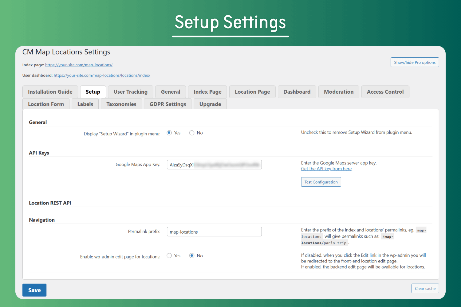 Setup Settings
