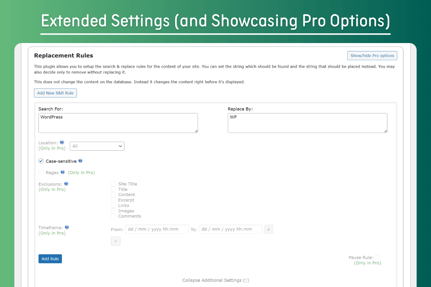 Extended Settings (and Showcasing Pro Options)