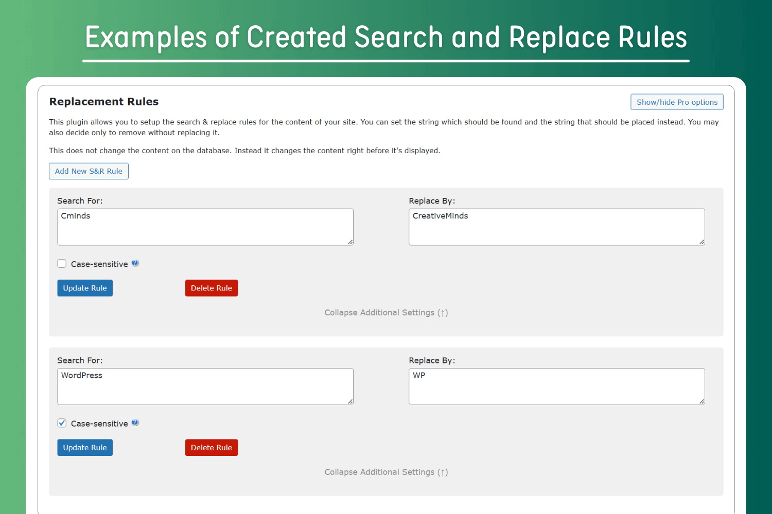 Examples of Created Search and Replace Rules