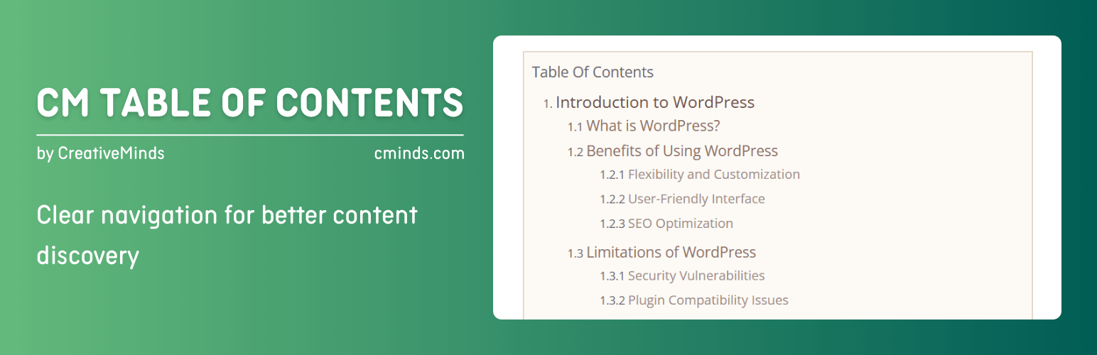 WordPress 外掛 CM Table Of Contents – Clear navigation for better content discovery 的封面圖片。