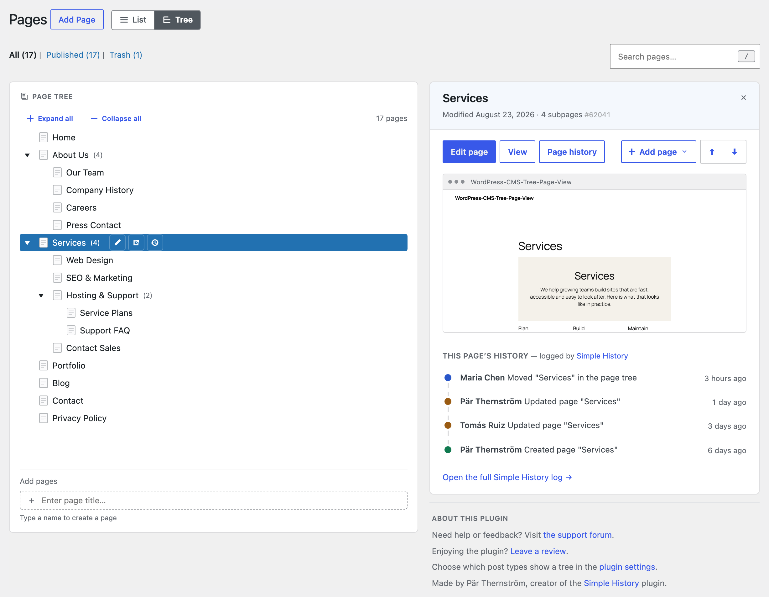 CMS Tree Page View – Reorder Pages with a Drag-and-Drop Tree running inside a SandyWP sandbox