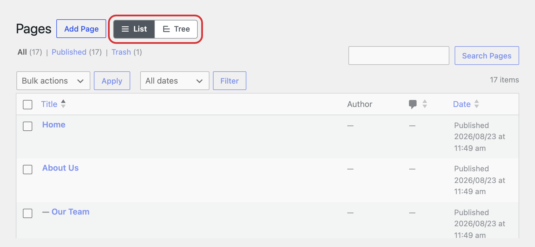 Switch between the regular list view and the tree view in one click.