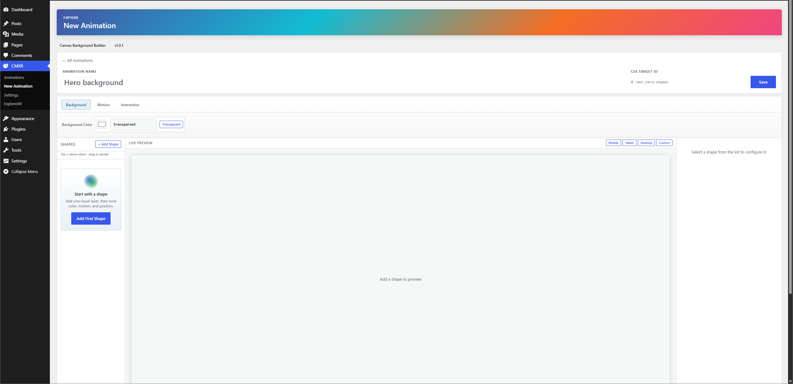 New Animation Dashboard