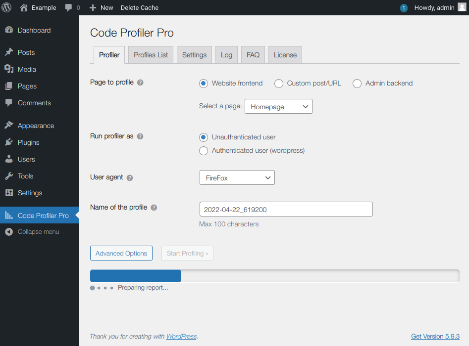 Running the profiler.