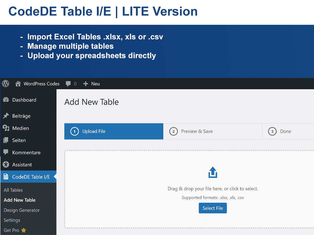 Table list in the admin panel.