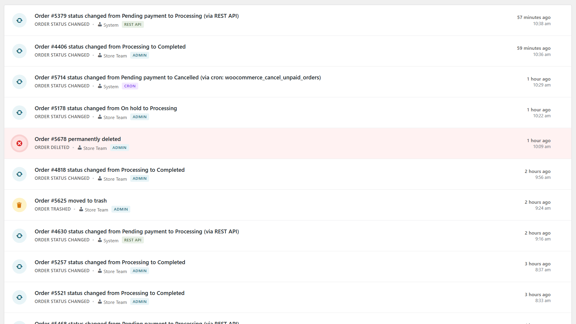 Activity feed with chronological event timeline