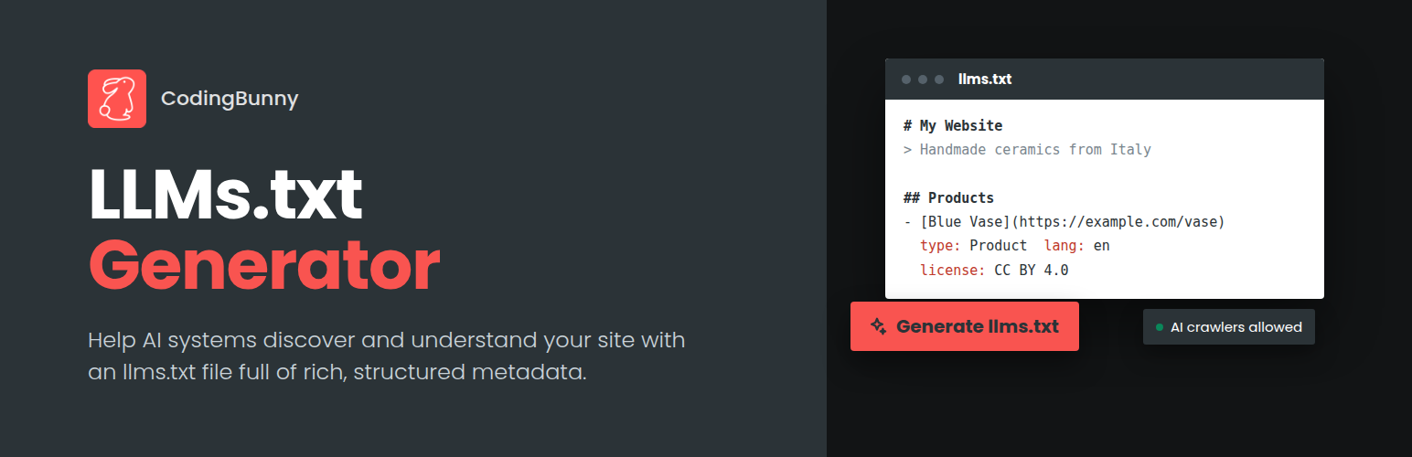 WordPress 外掛 CodingBunny LLMs.txt Generator 的封面圖片