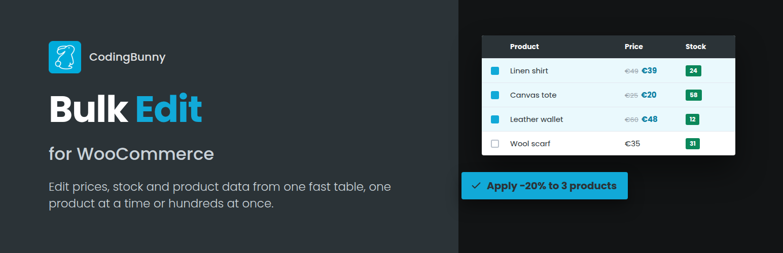 CodingBunny Bulk Edit for WooCommerce