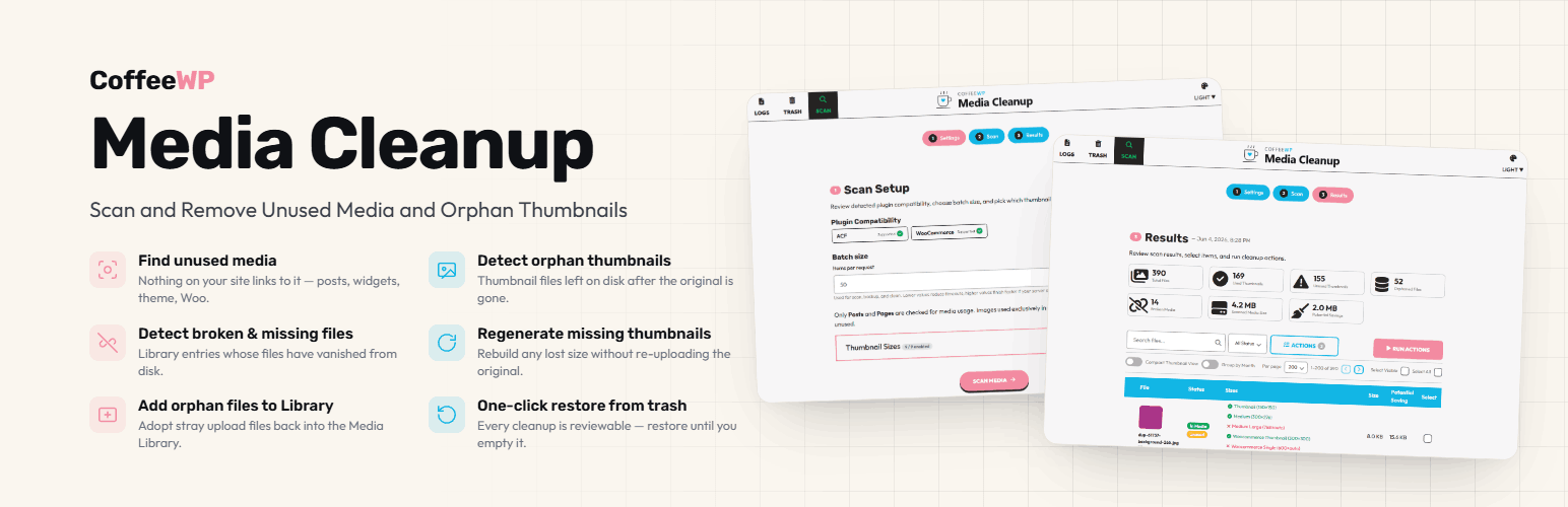 CoffeeWP Media Cleanup – Scan and Remove Unused Media and Orphan Thumbnails