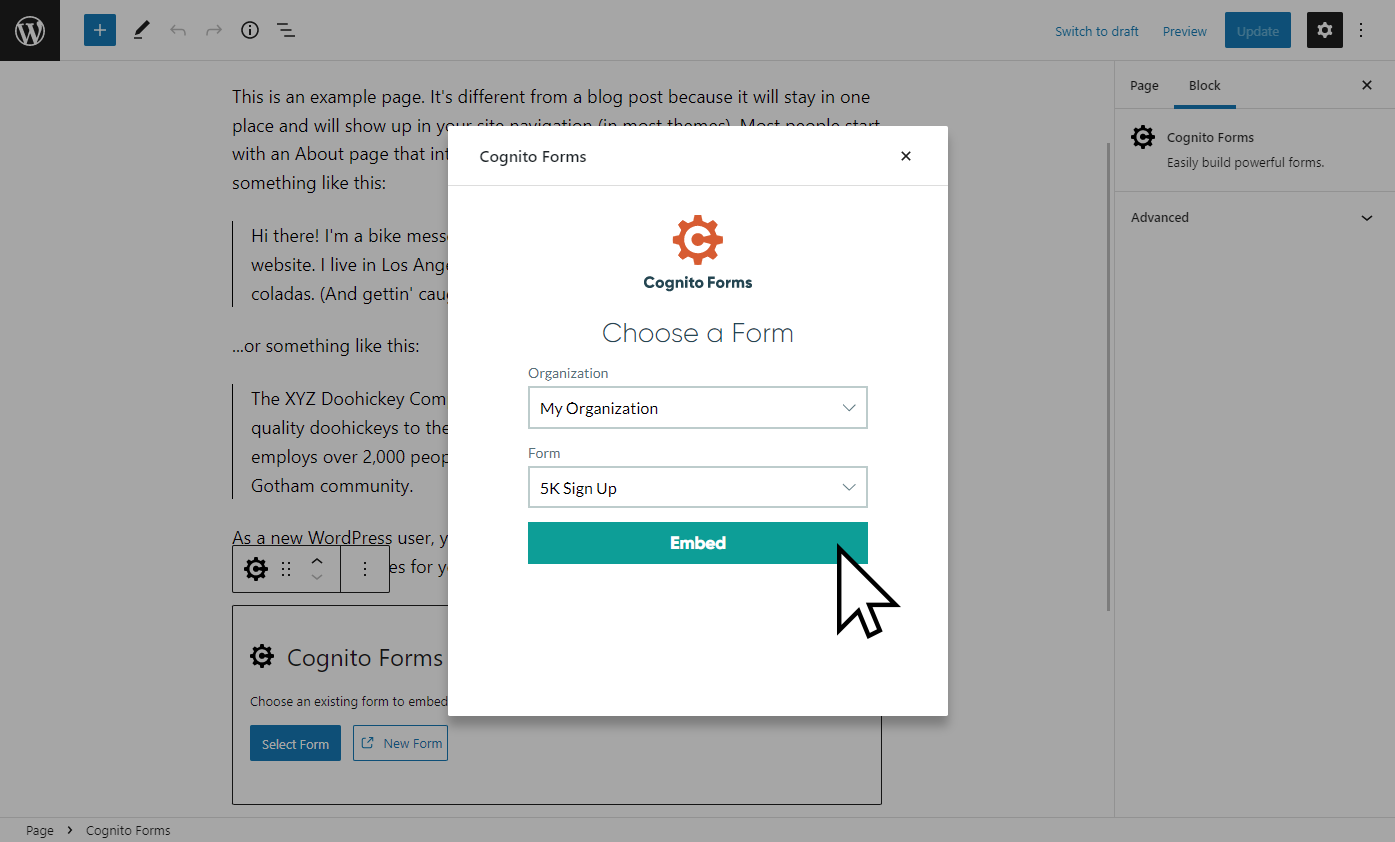 Select the form you would like to embed.